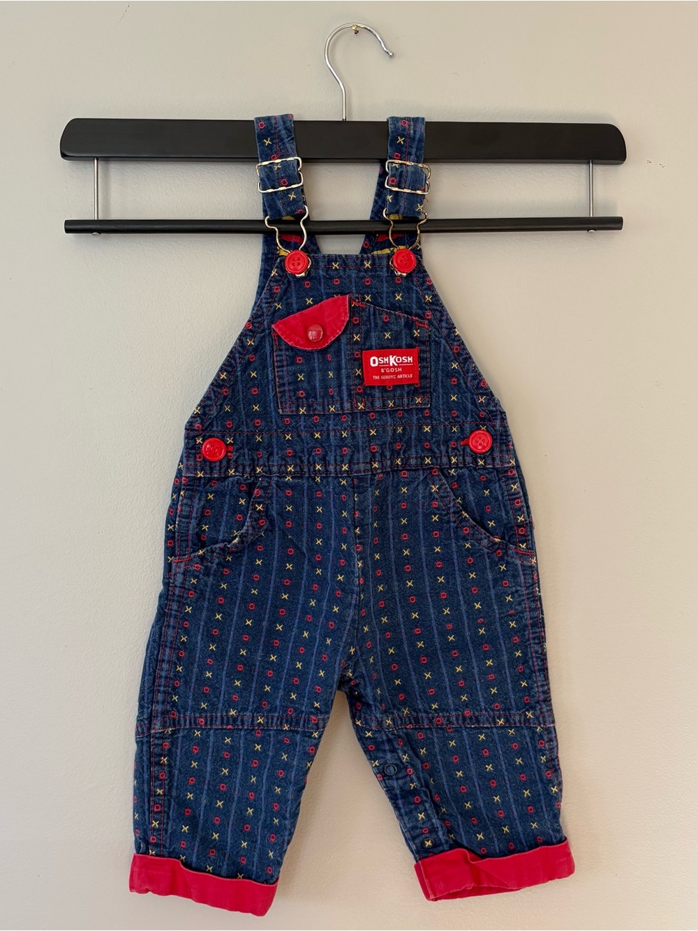 Vintage OshKosh B'gosh Toddler Denim Overalls with Red Trim